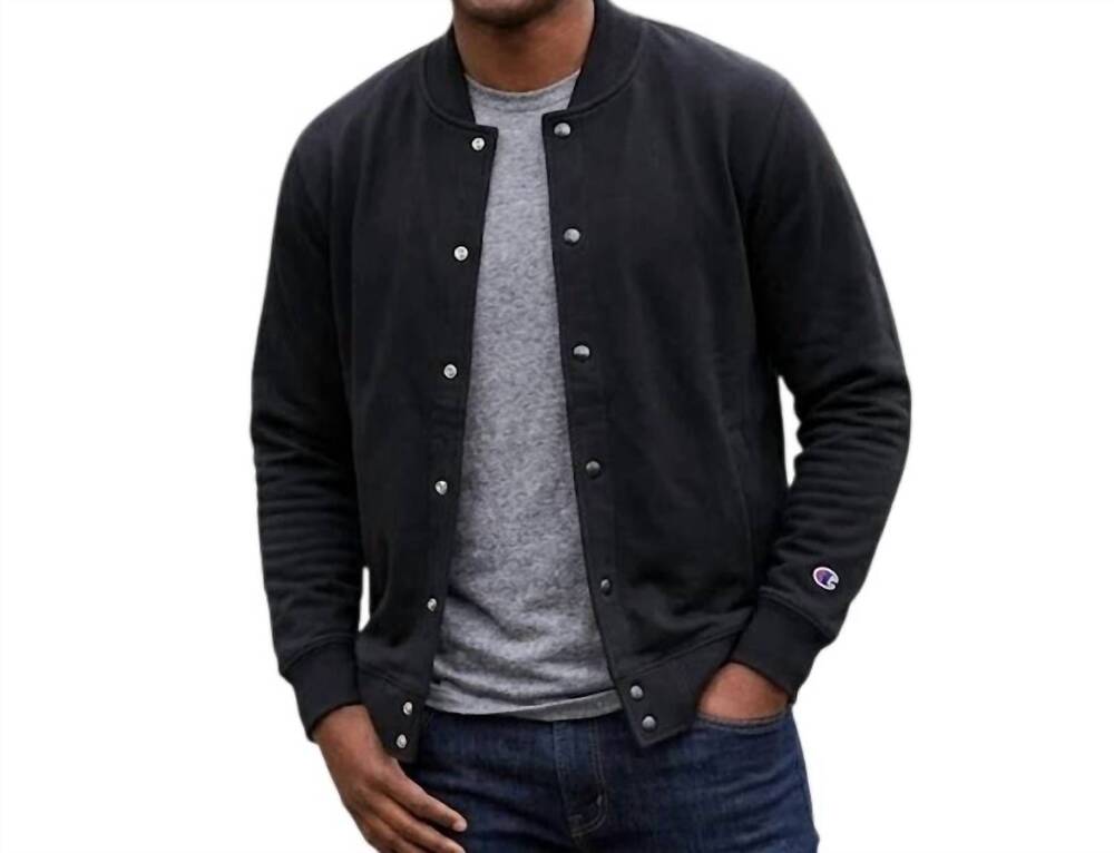 NEW CHAMPION snap up athletic wear varsity bomber jacket in black